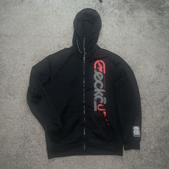 Ecko Unltd Rhino Logo Full Zip Up Hoodie Sweatshirt Red Y2K Mens Size Medium - Picture 1 of 7